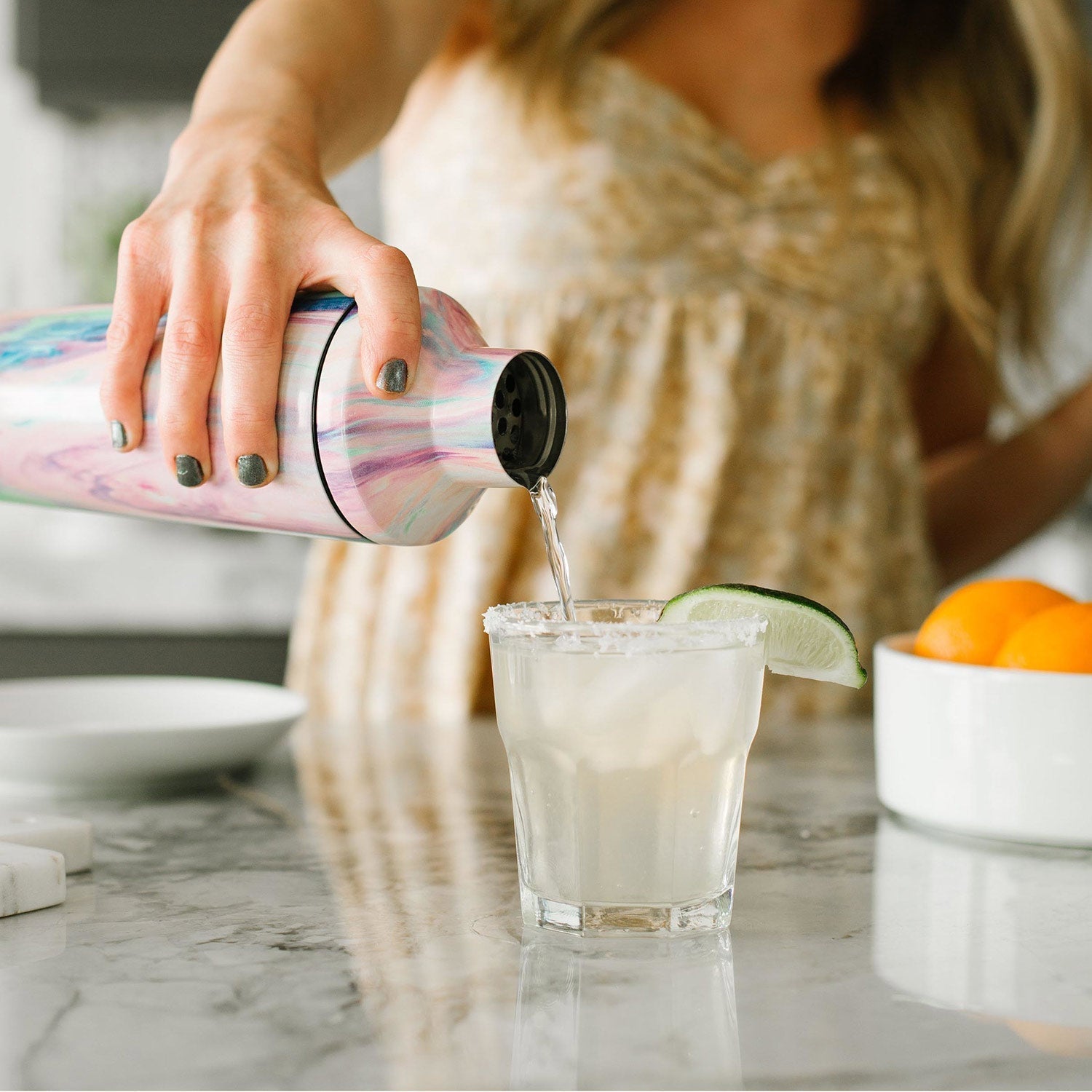 Classic Cocktail Shaker with Jigger Lid - Almond Birch