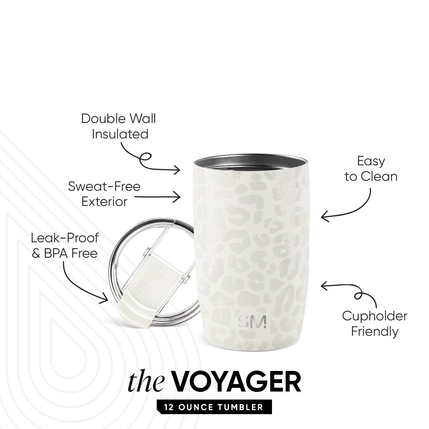 Voyager Tumbler with Clear Flip Lid \u0026 Straw - Cream Leopard
