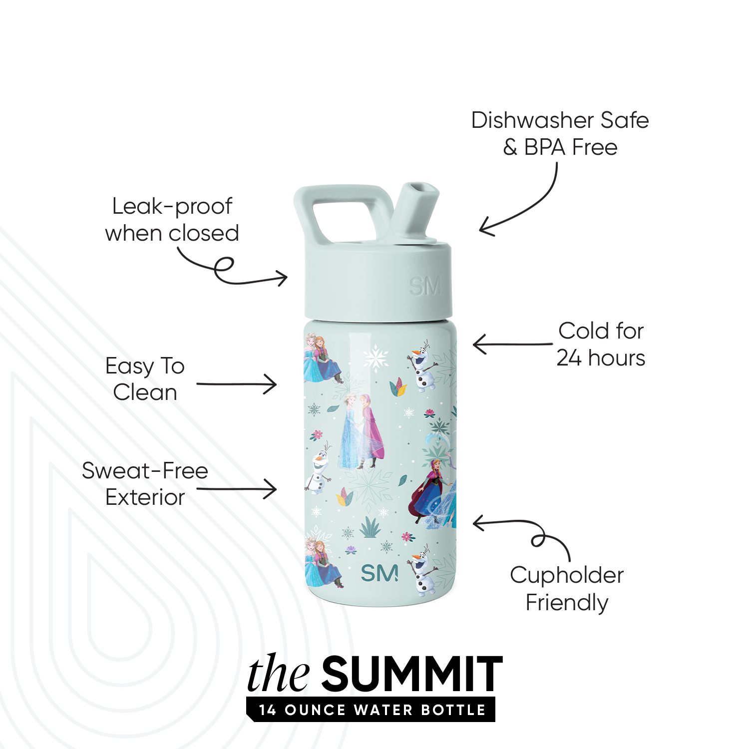 Summit Kids Water Bottle with Straw Lid - Frozen Swirls