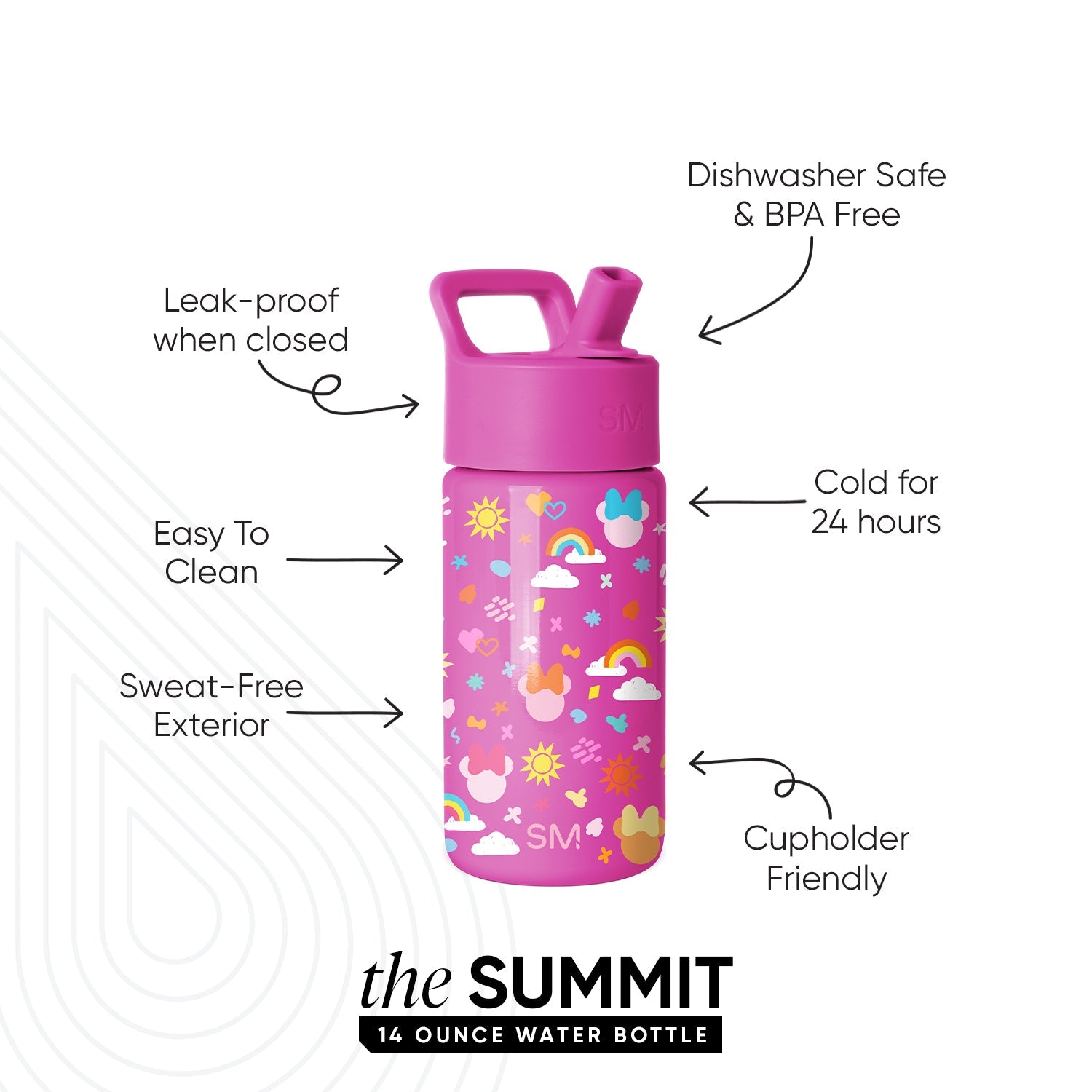 Summit Kids Water Bottle with Straw Lid - Minnie Doodle