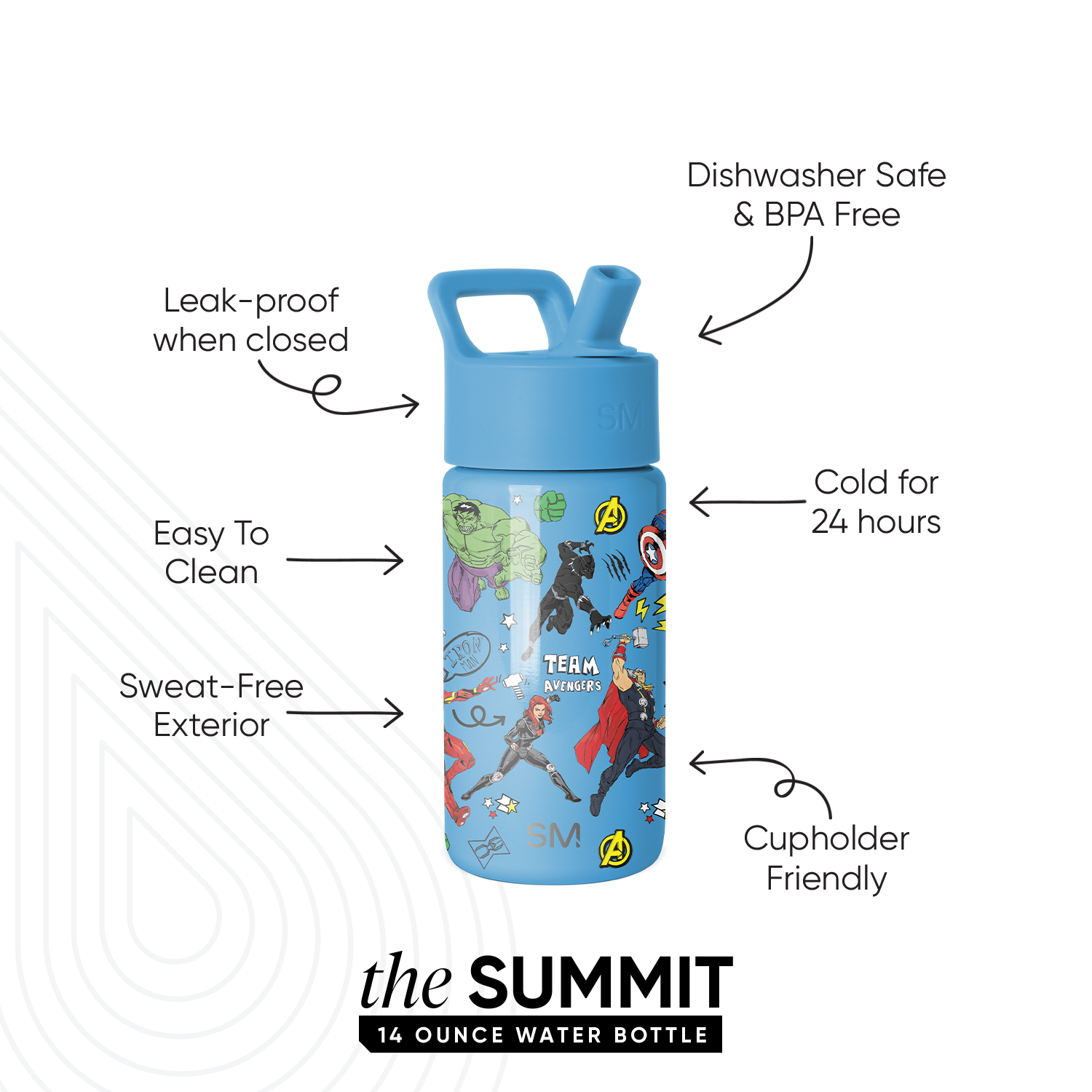 Summit Kids Water Bottle with Straw Lid - Avengers Heroes