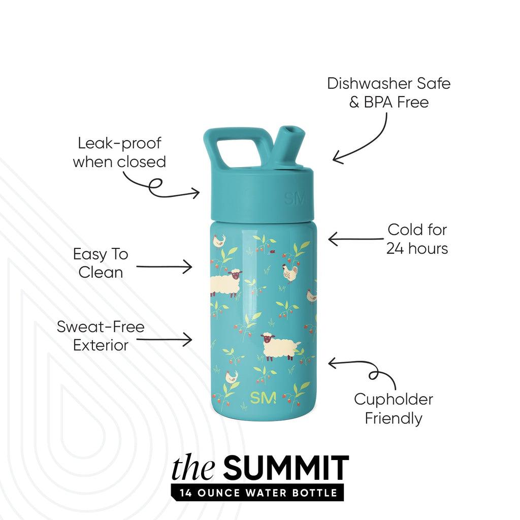 Summit Kids Water Bottle with Straw Lid - Sheeps \u0026 Strawberries