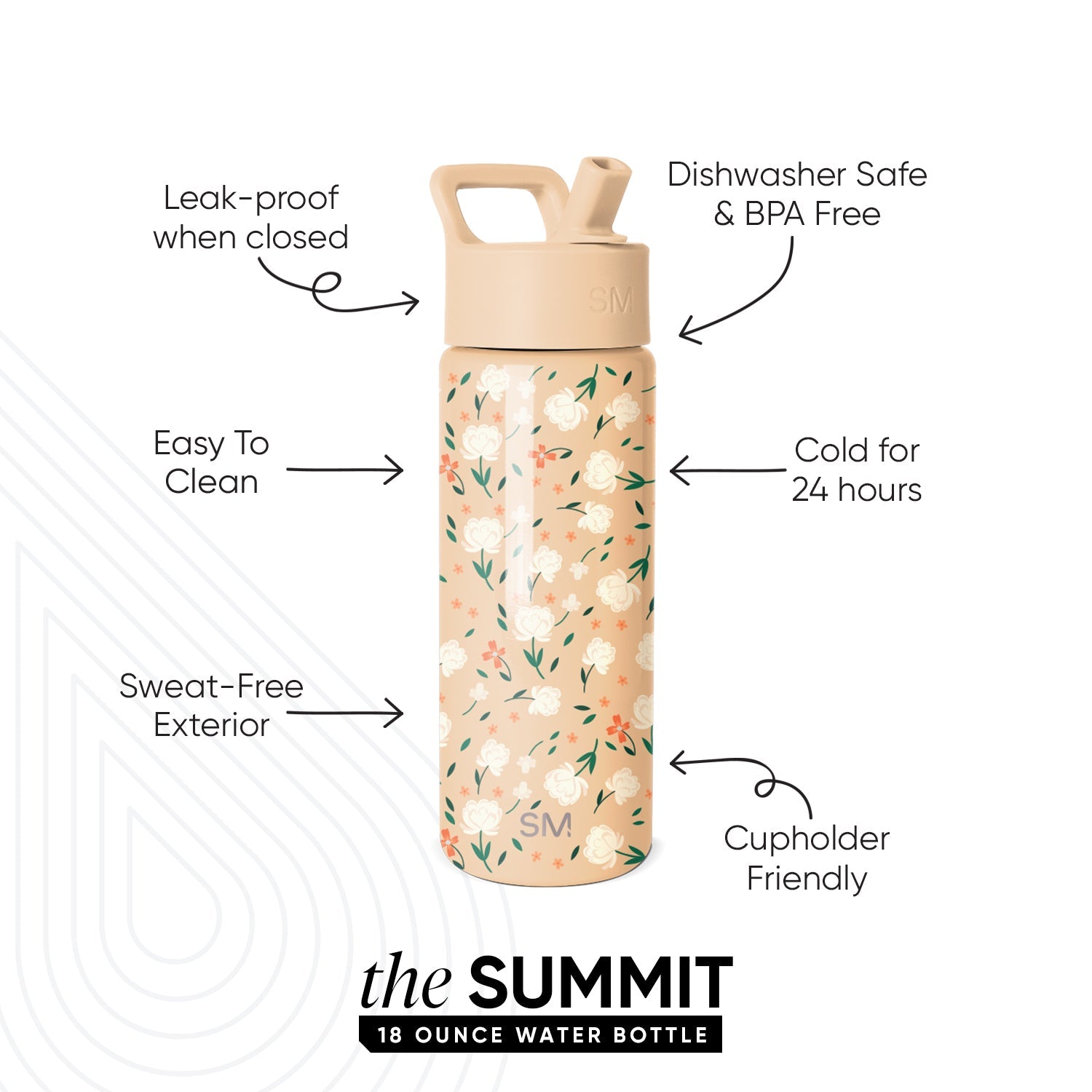 Summit Kids Water Bottle with Straw Lid - Chloe Floral