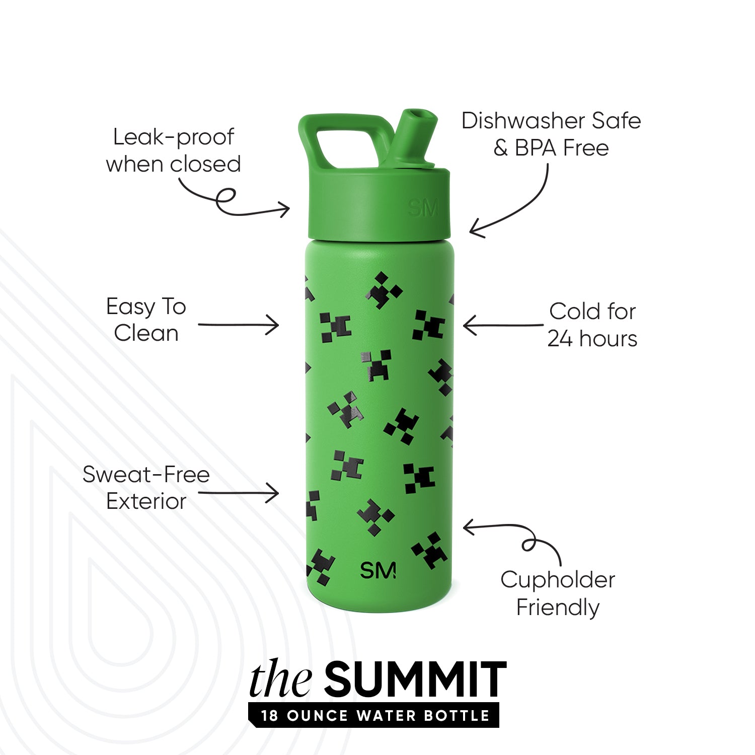 Summit Kids Water Bottle with Straw Lid - Minecraft Creeper