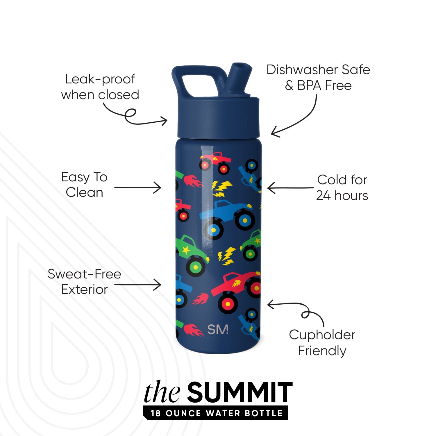 Summit Kids Water Bottle with Straw Lid - Monster Truck Rally