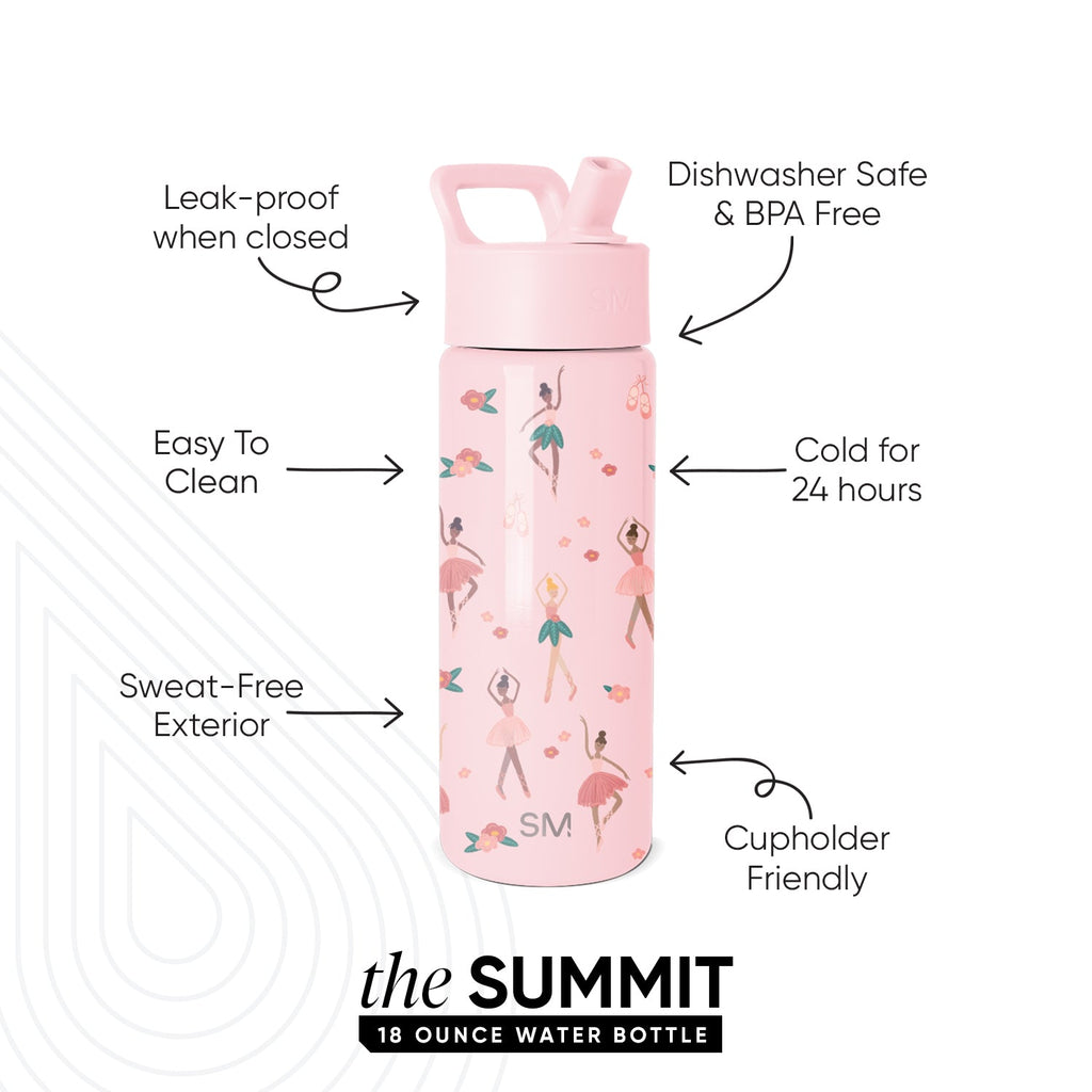 Summit Kids Water Bottle with Straw Lid - Pink Ballerina