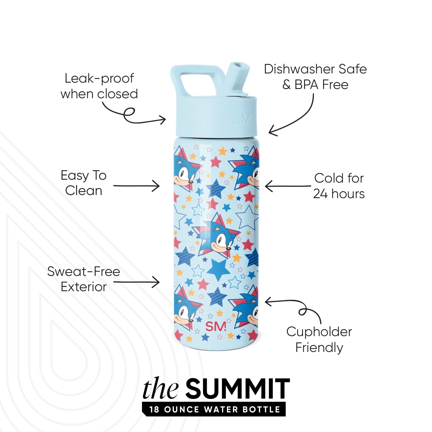 Summit Kids Water Bottle with Straw Lid - Sonic Stars
