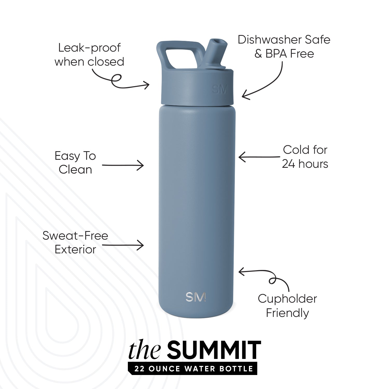 Summit Water Bottle with Straw Lid - Blue Dune