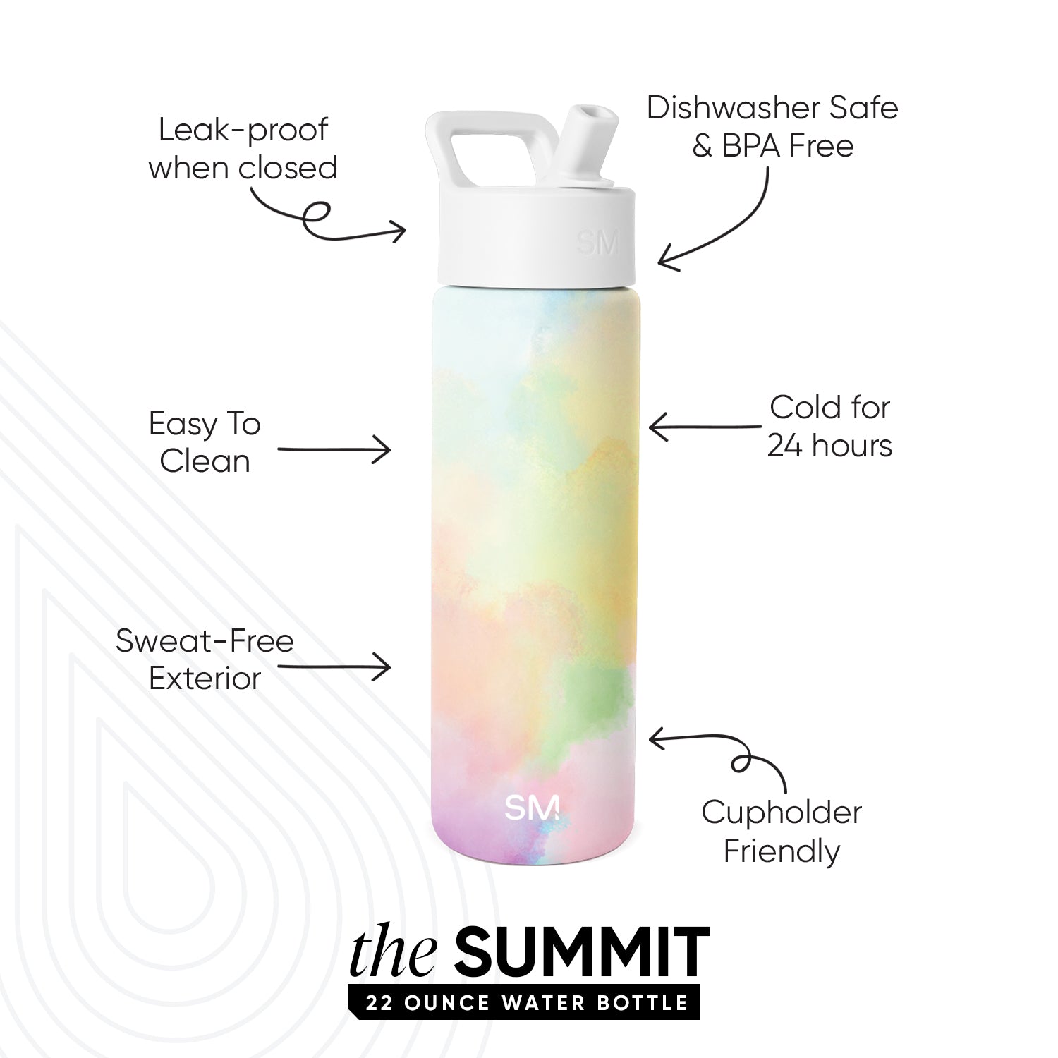 Summit Water Bottle with Straw Lid - Cotton Candy Tie Dye