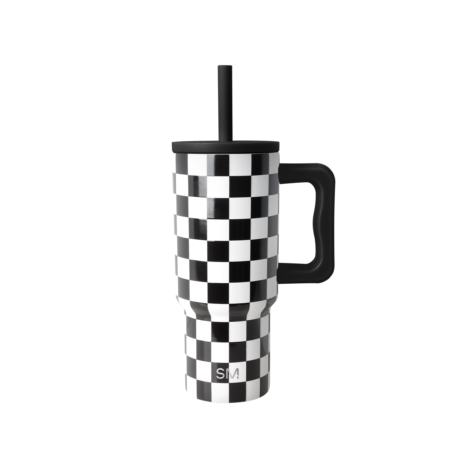 Trek Kids Tumbler with Silicone Straw Lid - Black and White Checkmate