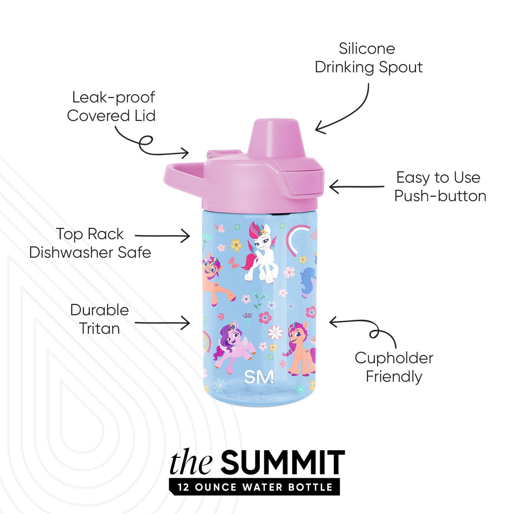 Summit Kids Plastic Water Bottle with Simple Flip Straw Lid - My Little Pony Garden of Rainbows