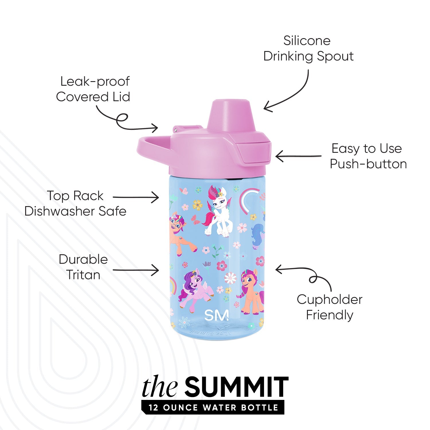 Summit Kids Plastic Water Bottle with Simple Flip Straw Lid - My Little Pony Garden of Rainbows