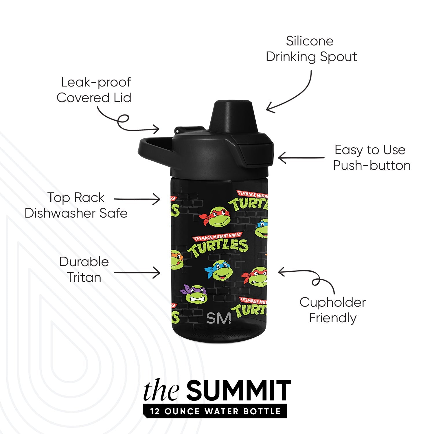 Summit Kids Plastic Water Bottle with Simple Flip Straw Lid - Teenage Mutant Ninja Turtles Turtles Unite
