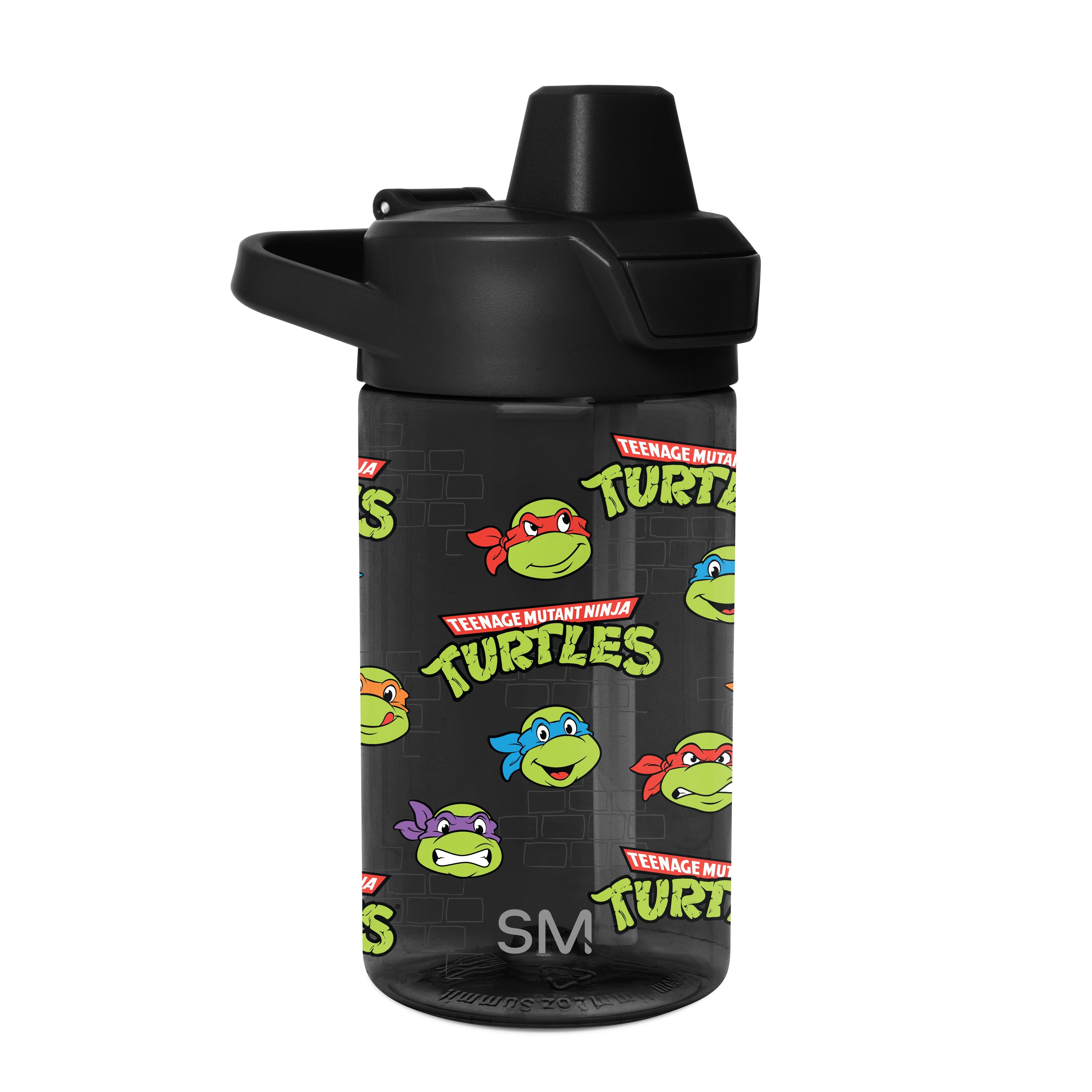 Summit Kids Plastic Water Bottle with Simple Flip Straw Lid - Teenage Mutant Ninja Turtles Turtles Unite