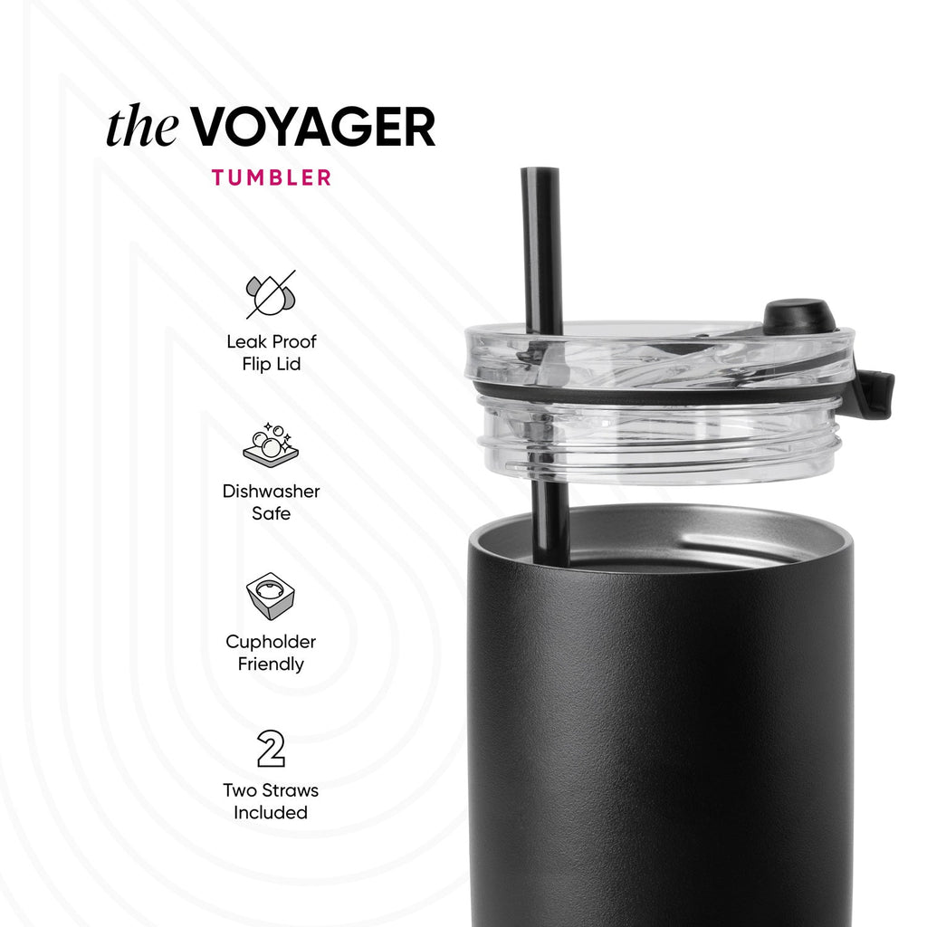 Voyager Tumbler with Clear Flip Lid \u0026 Straw - Midnight Black