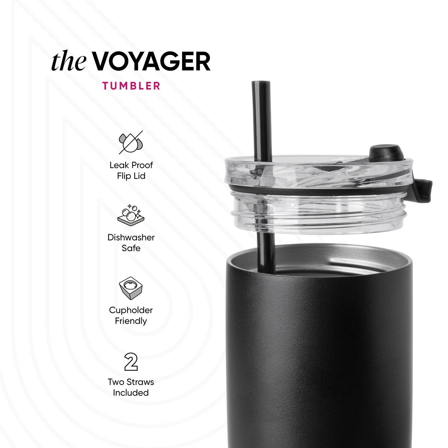 Voyager Tumbler with Clear Flip Lid \u0026 Straw - Midnight Black