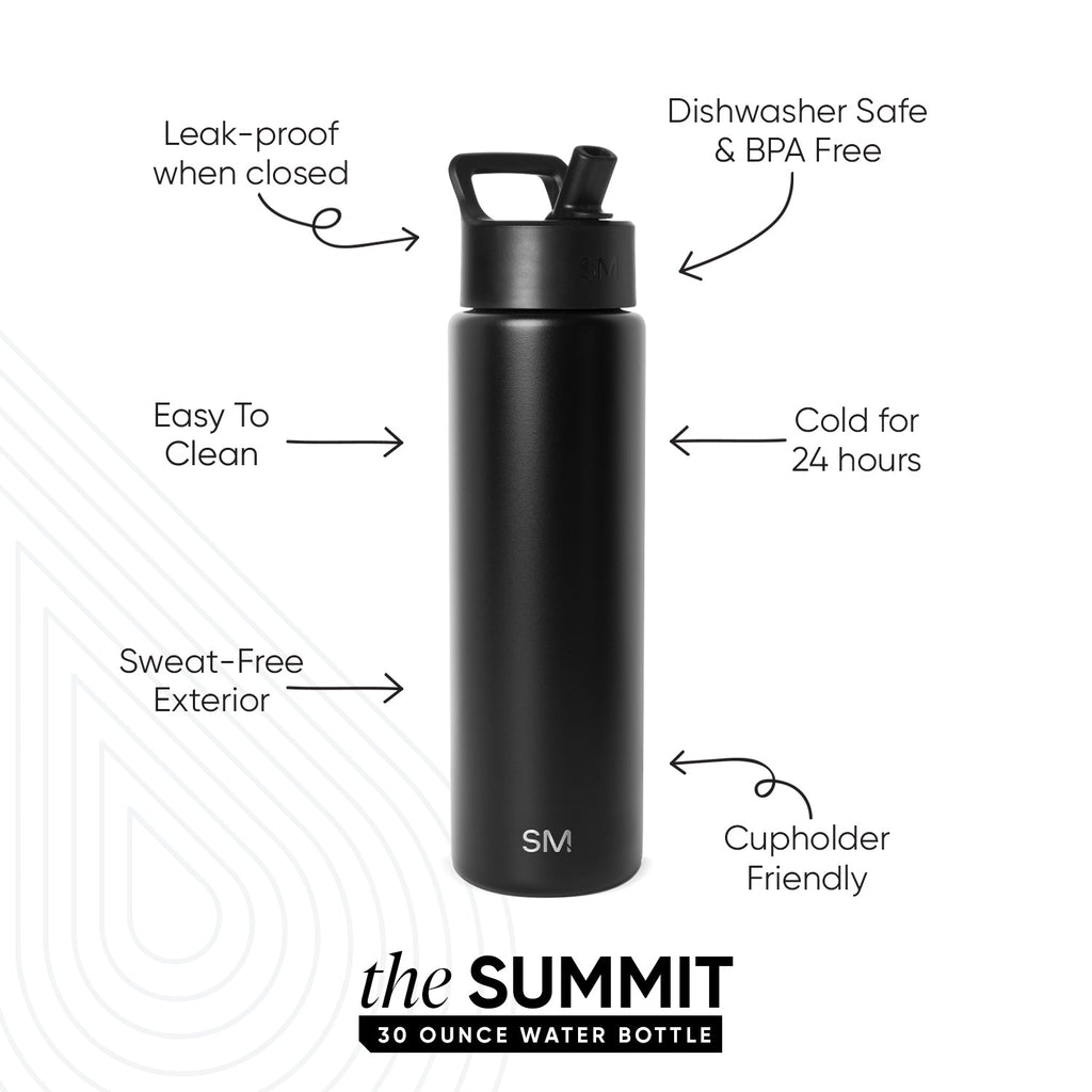 Summit Water Bottle with Straw Lid - Midnight Black
